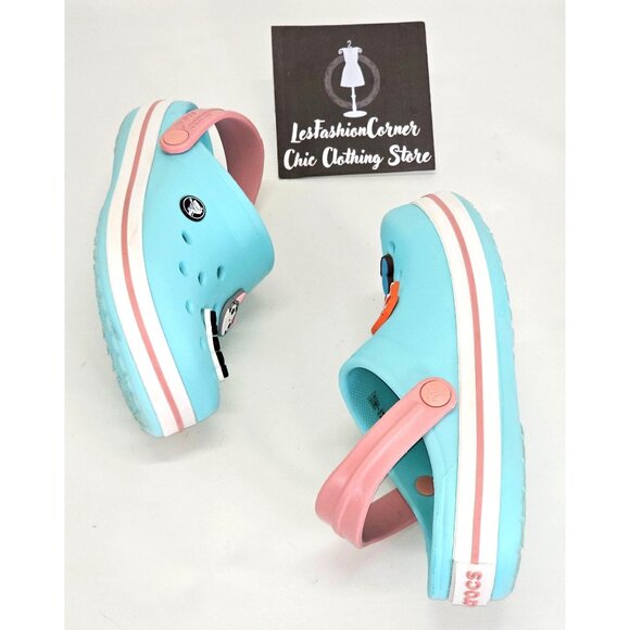 Crocs Junior Ice Blue/Pink Rubber Jibbitz Crocband Clog Size 2 1993 - Picture 10 of 16